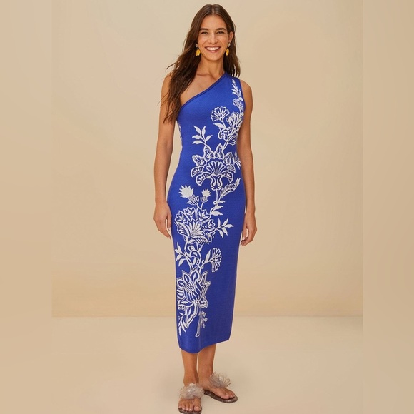 FARM Rio Dresses & Skirts - Farm Rio: Blue Garden Knit Midi Dress Beautiful Blue!